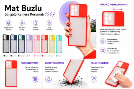 Samsung Galaxy Note 20 Ultra Uyumlu Kılıf Sürgülü Kamera Korumalı Mat Lensi Telefon Kılıfı - Kırmızı