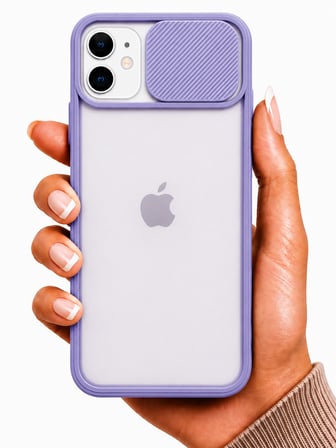 Apple iPhone 12 Pro Uyumlu Kılıf Sürgülü Kamera Korumalı Mat Lensi Telefon Kılıfı - Lila