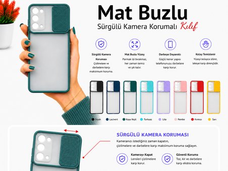 Samsung Galaxy S20 FE Uyumlu Kılıf Sürgülü Kamera Korumalı Mat Lensi Telefon Kılıfı - Turkuaz
