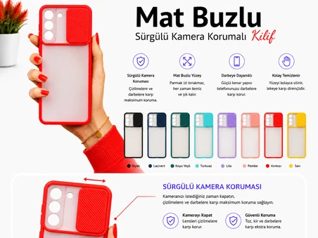 Samsung Galaxy S22 Uyumlu Kılıf Sürgülü Kamera Korumalı Mat Lensi Telefon Kılıfı - Lacivert