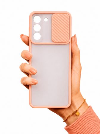 Samsung Galaxy S22 Uyumlu Kılıf Sürgülü Kamera Korumalı Mat Lensi Telefon Kılıfı - Pembe Açık