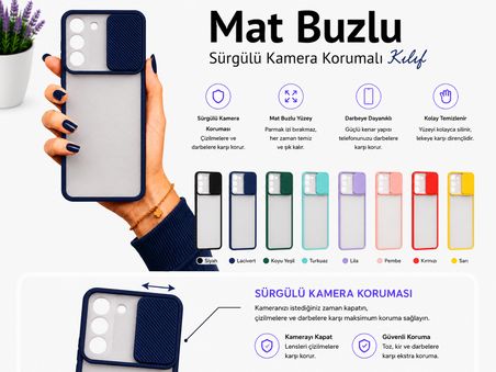 Samsung Galaxy S22 Uyumlu Kılıf Sürgülü Kamera Korumalı Mat Lensi Telefon Kılıfı - Pembe Açık