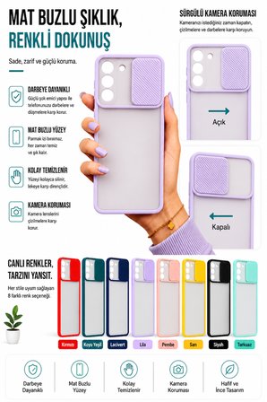 Samsung Galaxy S22 Uyumlu Kılıf Sürgülü Kamera Korumalı Mat Lensi Telefon Kılıfı - Siyah