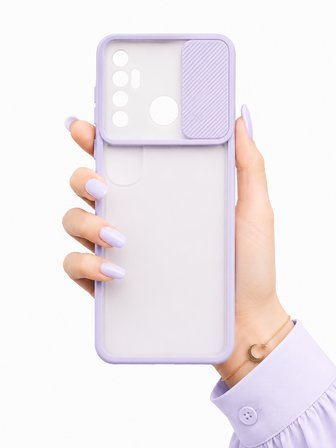 Tecno Spark 7 Pro Uyumlu Kılıf Sürgülü Kamera Korumalı Mat Lensi Telefon Kılıfı - Lila