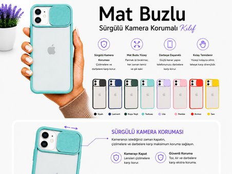 Apple iPhone 12 Pro Uyumlu Kılıf Sürgülü Kamera Korumalı Mat Lensi Telefon Kılıfı - Siyah