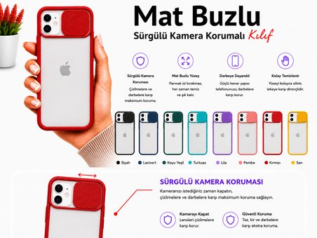 Apple iPhone 12 Pro Uyumlu Kılıf Sürgülü Kamera Korumalı Mat Lensi Telefon Kılıfı - Siyah