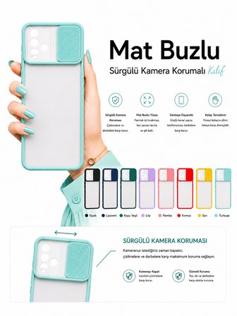 Vivo Y21S Uyumlu Kılıf Sürgülü Kamera Korumalı Mat Lensi Telefon Kılıfı - Koyu Yeşil