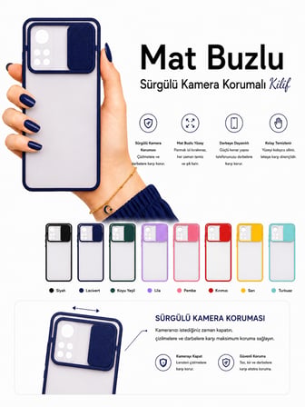 Xiaomi Mi 10T 5G Uyumlu Kılıf Sürgülü Kamera Korumalı Mat Lensi Telefon Kılıfı - Siyah
