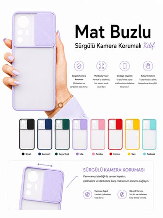 Xiaomi Mi 12 Uyumlu Kılıf Sürgülü Kamera Korumalı Mat Lensi Telefon Kılıfı - Lila