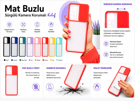 Xiaomi Mi 12 Uyumlu Kılıf Sürgülü Kamera Korumalı Mat Lensi Telefon Kılıfı - Lila