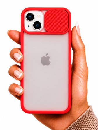 Apple iPhone 13 Mini Uyumlu Kılıf Sürgülü Kamera Korumalı Mat Lensi Telefon Kılıfı - Kırmızı