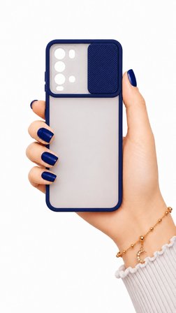 Xiaomi Poco M3 Uyumlu Kılıf Sürgülü Kamera Korumalı Mat Lensi Telefon Kılıfı - Lacivert