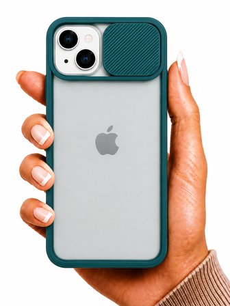 Apple iPhone 13 Mini Uyumlu Kılıf Sürgülü Kamera Korumalı Mat Lensi Telefon Kılıfı - Koyu Yeşil