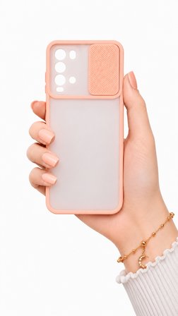 Xiaomi Poco M3 Uyumlu Kılıf Sürgülü Kamera Korumalı Mat Lensi Telefon Kılıfı - Pembe Açık