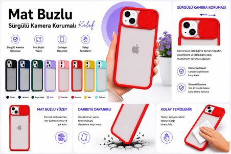 Apple iPhone 13 Mini Uyumlu Kılıf Sürgülü Kamera Korumalı Mat Lensi Telefon Kılıfı - Lacivert