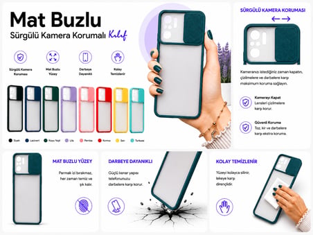 Xiaomi Poco M5S Uyumlu Kılıf Sürgülü Kamera Korumalı Mat Lensi Telefon Kılıfı - Lila