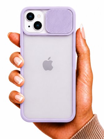 Apple iPhone 13 Mini Uyumlu Kılıf Sürgülü Kamera Korumalı Mat Lensi Telefon Kılıfı - Lila