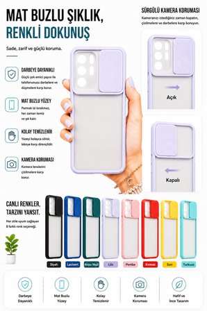 Xiaomi Poco X3 GT Uyumlu Kılıf Sürgülü Kamera Korumalı Mat Lensi Telefon Kılıfı - Lila