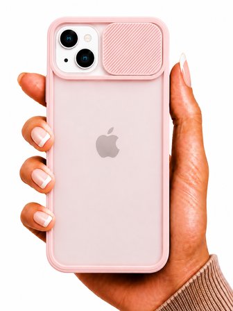 Apple iPhone 13 Mini Uyumlu Kılıf Sürgülü Kamera Korumalı Mat Lensi Telefon Kılıfı - Pembe Açık