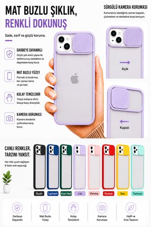 Apple iPhone 13 Mini Uyumlu Kılıf Sürgülü Kamera Korumalı Mat Lensi Telefon Kılıfı - Sarı