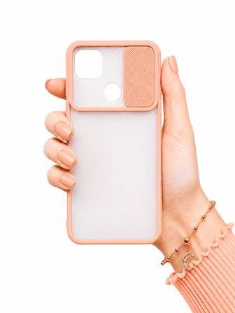 Xiaomi Redmi 9C Uyumlu Kılıf Sürgülü Kamera Korumalı Mat Lensi Telefon Kılıfı - Pembe Açık