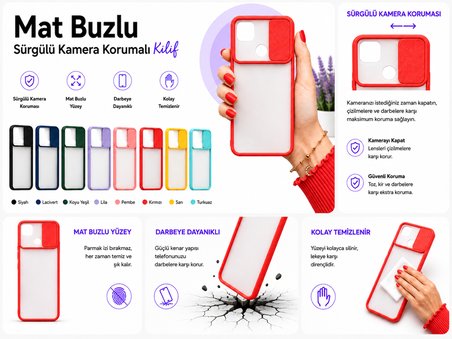 Xiaomi Redmi 9C Uyumlu Kılıf Sürgülü Kamera Korumalı Mat Lensi Telefon Kılıfı - Pembe Açık