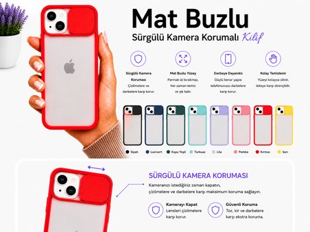 Apple iPhone 13 Mini Uyumlu Kılıf Sürgülü Kamera Korumalı Mat Lensi Telefon Kılıfı - Siyah