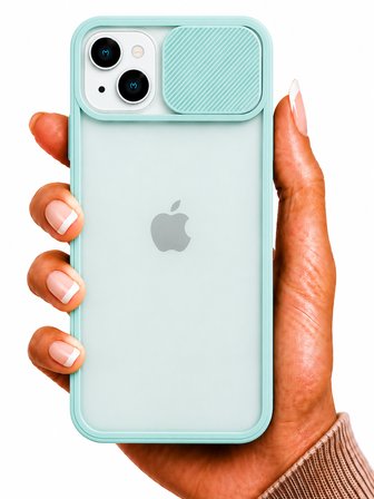 Apple iPhone 13 Mini Uyumlu Kılıf Sürgülü Kamera Korumalı Mat Lensi Telefon Kılıfı - Turkuaz