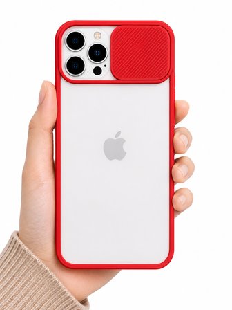 Apple iPhone 13 Pro Max Uyumlu Kılıf Sürgülü Kamera Korumalı Mat Lensi Telefon Kılıfı - Kırmızı
