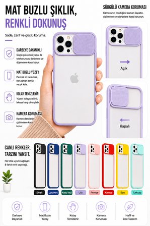 Apple iPhone 13 Pro Max Uyumlu Kılıf Sürgülü Kamera Korumalı Mat Lensi Telefon Kılıfı - Kırmızı
