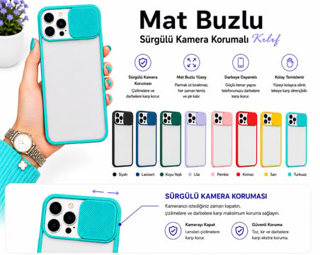 Apple iPhone 13 Pro Max Uyumlu Kılıf Sürgülü Kamera Korumalı Mat Lensi Telefon Kılıfı - Pembe Açık