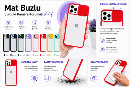 Apple iPhone 13 Pro Max Uyumlu Kılıf Sürgülü Kamera Korumalı Mat Lensi Telefon Kılıfı - Pembe Açık