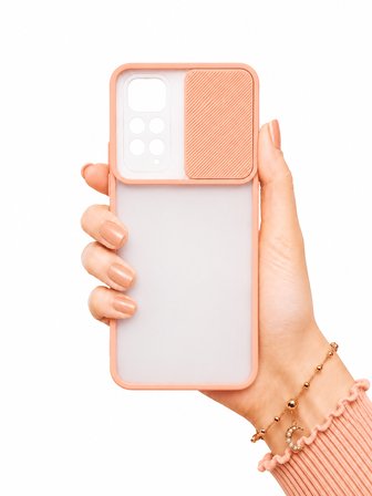 Xiaomi Redmi Note 11S Global Uyumlu Kılıf Sürgülü Kamera Korumalı Mat Lensi Telefon Kılıfı - Pembe Açık