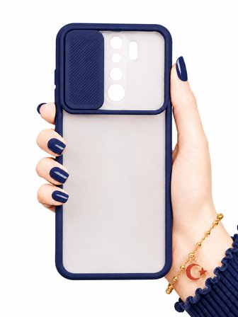 Xiaomi Redmi Note 8 Pro Uyumlu Kılıf Sürgülü Kamera Korumalı Mat Lensi Telefon Kılıfı - Lacivert