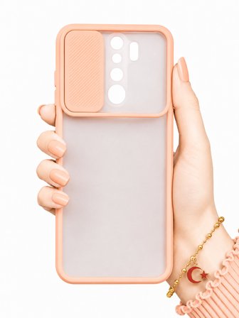Xiaomi Redmi Note 8 Pro Uyumlu Kılıf Sürgülü Kamera Korumalı Mat Lensi Telefon Kılıfı - Pembe Açık