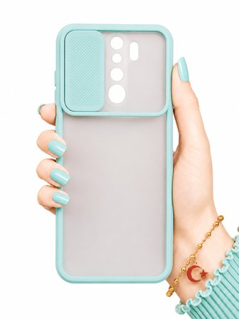 Xiaomi Redmi Note 8 Pro Uyumlu Kılıf Sürgülü Kamera Korumalı Mat Lensi Telefon Kılıfı - Pembe Açık