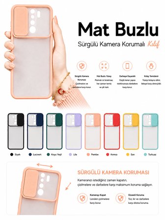 Xiaomi Redmi Note 8 Pro Uyumlu Kılıf Sürgülü Kamera Korumalı Mat Lensi Telefon Kılıfı - Pembe Açık
