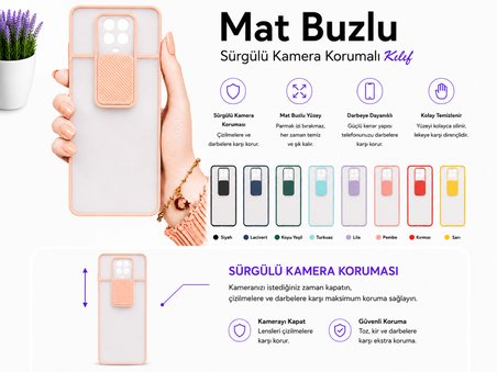 Xiaomi Redmi Note 9 Pro Uyumlu Kılıf Sürgülü Kamera Korumalı Mat Lensi Telefon Kılıfı - Pembe Açık