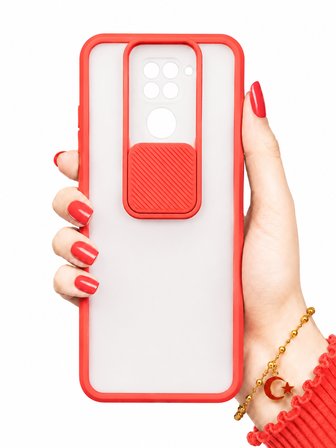 Xiaomi Redmi Note 9 Uyumlu Kılıf Sürgülü Kamera Korumalı Mat Lensi Telefon Kılıfı - Kırmızı