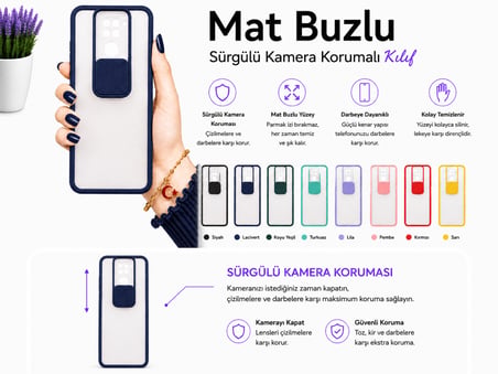 Xiaomi Redmi Note 9 Uyumlu Kılıf Sürgülü Kamera Korumalı Mat Lensi Telefon Kılıfı - Kırmızı