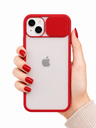 Apple iPhone 13 Uyumlu Kılıf Sürgülü Kamera Korumalı Mat Lensi Telefon Kılıfı - Kırmızı