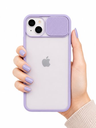 Apple iPhone 13 Uyumlu Kılıf Sürgülü Kamera Korumalı Mat Lensi Telefon Kılıfı - Lila