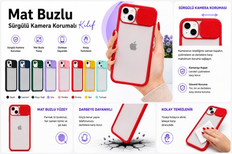 Apple iPhone 13 Uyumlu Kılıf Sürgülü Kamera Korumalı Mat Lensi Telefon Kılıfı - Lila