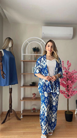 Kadın Yazlık Viskon Kimono Takım İç Göstermeyen