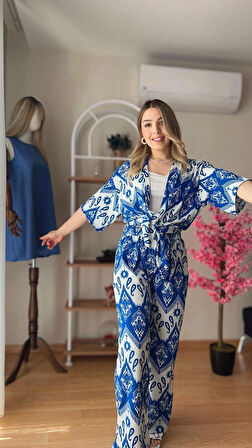 Kadın Yazlık Viskon Kimono Takım İç Göstermeyen