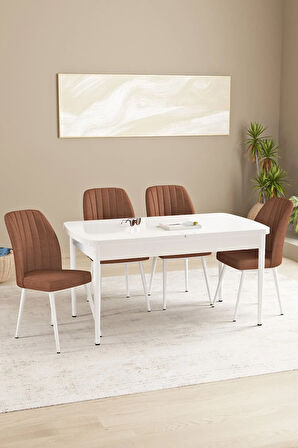 Floryn MDF Beyaz Açılabilir 80x132 Cm 4 Sandalyeli Mutfak Masası Takımı