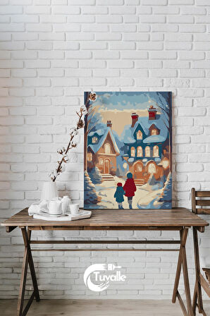 Kışın Masalsı Adımları Sayılarla Boyama Seti, Hobi Seti, 40X50 Tablo, Fırça Boya, Numaralı Tuval