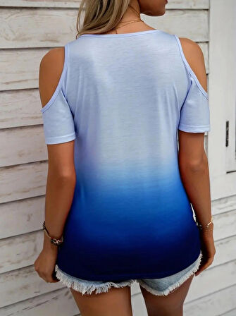 Kadın Kısa Kollu Degrade Desenli Bluz