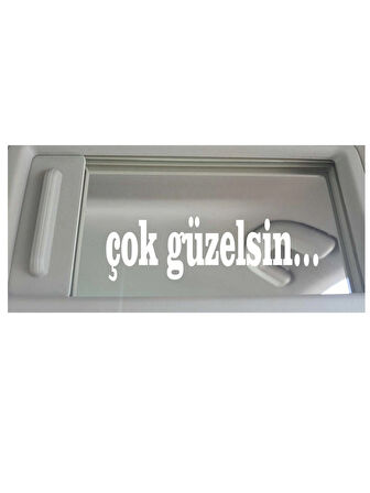 Beyaz Renk 8x2 cm Çok Güzelsin Güneşlik Ayna Yazısı Oto Cam Motor Yazı 