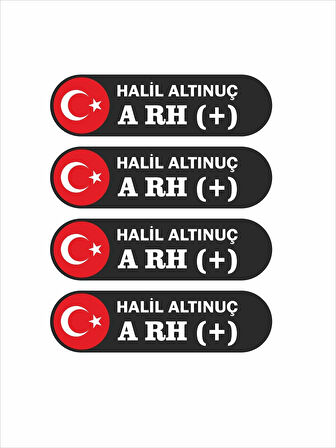 5 Adet Kişiye Özel Kan Grubu Folyo Sticker Kask Motor Bisiklet Oto İsim Kan Grubu 10x3 cm